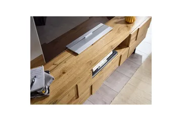 Lowboard Wohnling Ekfanerad med 2 dörrar Låda Metallben Lantlig stil - Möbler - TV- & Mediamöbler - TV-skåp