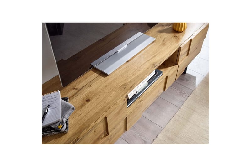 Lowboard Wohnling Ekfanerad med 2 dörrar Låda Metallben Lantlig stil - Möbler - TV- & Mediamöbler - TV-skåp