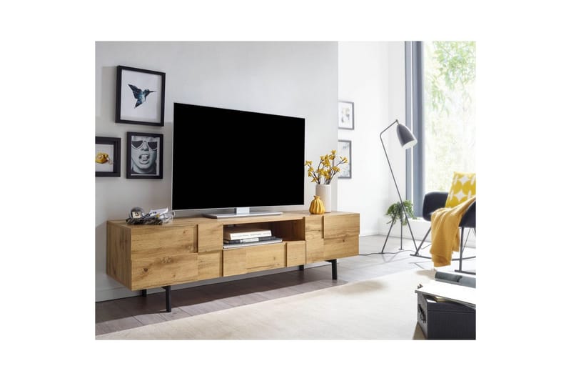 Lowboard Wohnling Ekfanerad med 2 dörrar Låda Metallben Lantlig stil - Möbler - TV- & Mediamöbler - TV-skåp