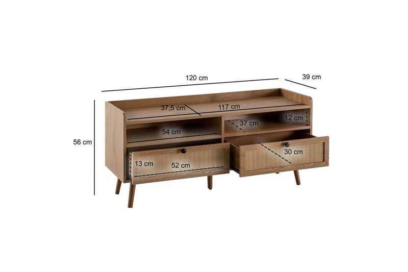 Lowboard Wohnling Ekfolierad med 2 lådor Modern med förvaring Viennes Braid Modern - Möbler - TV- & Mediamöbler - TV-skåp