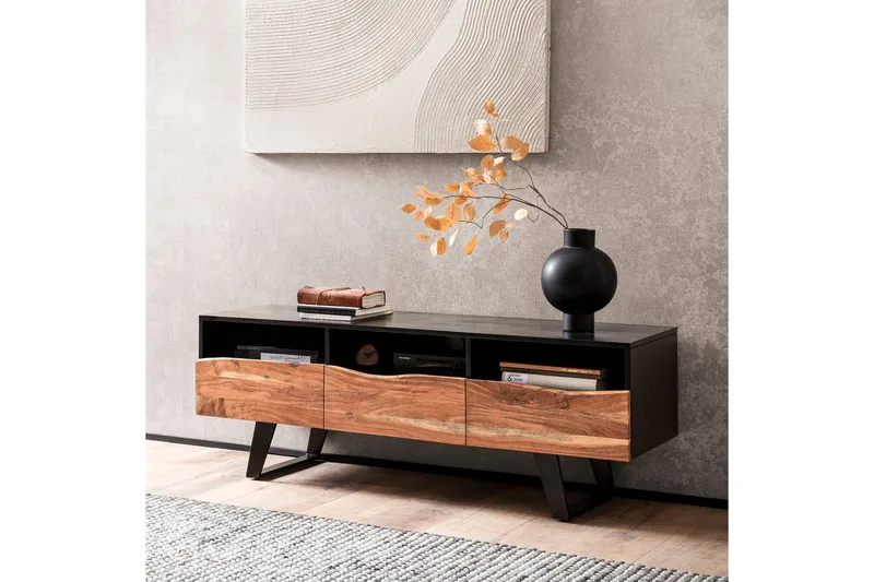 Lowboard Wohnling Massivt trä med 2 dörrar 1 låda träd kant lantlig stil - Möbler - TV- & Mediamöbler - TV-skåp