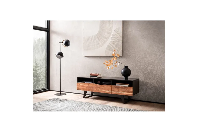 Lowboard Wohnling Massivt trä med 2 dörrar 1 låda träd kant lantlig stil - Möbler - TV- & Mediamöbler - TV-skåp