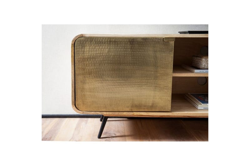 Lowboard Wohnling Massivt trä med 2 metall dörrar förvaringsbrickor industriell - Möbler - TV- & Mediamöbler - TV-skåp