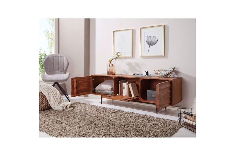 Lowboard Wohnling Massivt trä med förvaring, 3 dörrar, lantlig stil - Möbler - TV- & Mediamöbler - TV-skåp