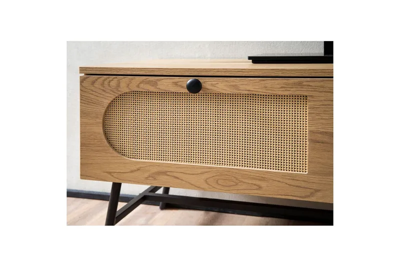 Lowboard Wohnling Melaminbelagd MDF-ekoptik, rottingfront, 2 lådor, metallben Modern - Möbler - TV- & Mediamöbler - TV-skåp