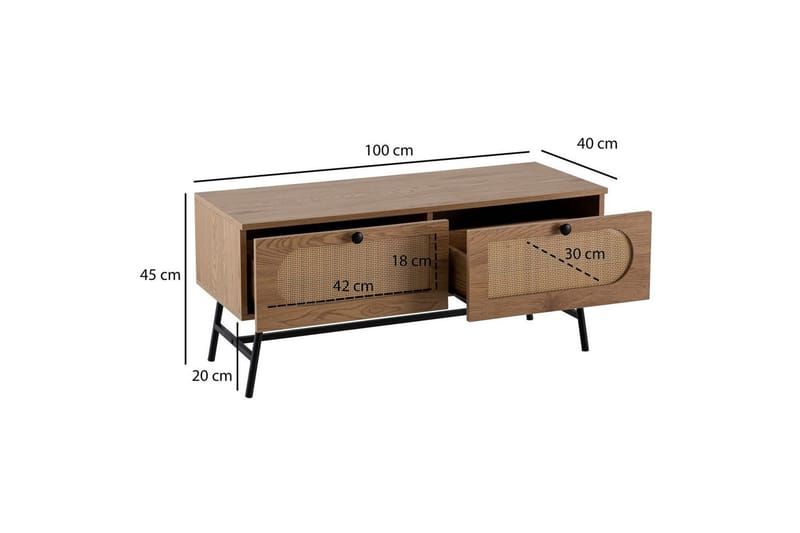 Lowboard Wohnling Melaminbelagd MDF-ekoptik, rottingfront, 2 lådor, metallben Modern - Möbler - TV- & Mediamöbler - TV-skåp