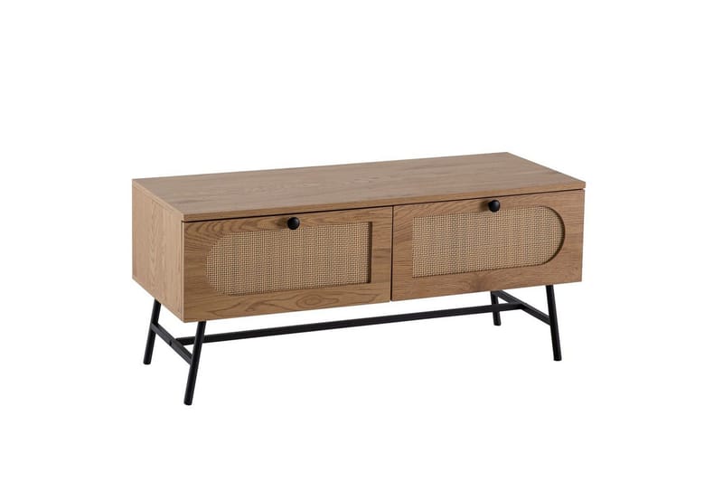 Lowboard Wohnling Melaminbelagd MDF-ekoptik, rottingfront, 2 lådor, metallben Modern