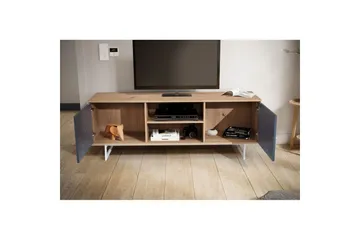 Lowboard Wohnling modernt spånskiva, 2 dörrar, förvaringsbrickor, metallben, modern stil Ek, Grå - Ek, Grå - Möbler - TV- & Mediamöbler - TV-skåp