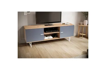 Lowboard Wohnling modernt spånskiva, 2 dörrar, förvaringsbrickor, metallben, modern stil Ek, Grå - Ek, Grå - Möbler - TV- & Mediamöbler - TV-skåp