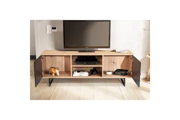 Lowboard Wohnling modernt spånskiva, 2 dörrar, förvaringsbrickor, metallben, modern stil Ek, Svart - Ek, Svart - Möbler - TV- & Mediamöbler - TV-skåp