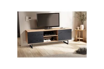 Lowboard Wohnling modernt spånskiva, 2 dörrar, förvaringsbrickor, metallben, modern stil Ek, Svart - Ek, Svart - Möbler - TV- & Mediamöbler - TV-skåp