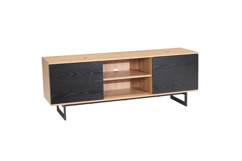 Lowboard Wohnling modernt spånskiva, 2 dörrar, förvaringsbrickor, metallben, modern stil Ek, Svart - Ek, Svart - Möbler - TV- & Mediamöbler - TV-skåp
