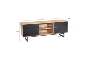 Lowboard Wohnling modernt spånskiva, 2 dörrar, förvaringsbrickor, metallben, modern stil Ek, Svart - Ek, Svart - Möbler - TV- & Mediamöbler - TV-skåp
