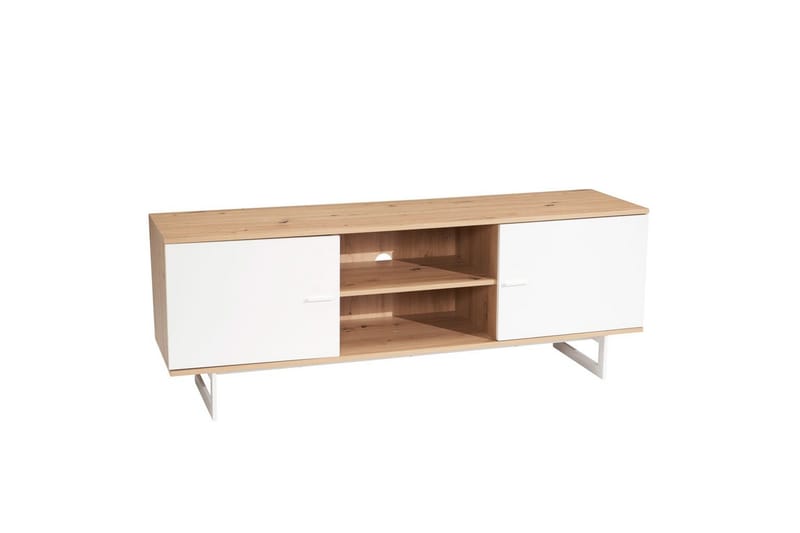 Lowboard Wohnling modernt spånskiva, 2 dörrar, förvaringsbrickor, metallben, modern stil Ek, Vit - Ek, Vit - Möbler - TV- & Mediamöbler - TV-skåp