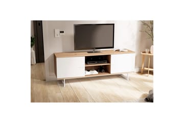 Lowboard Wohnling modernt spånskiva, 2 dörrar, förvaringsbrickor, metallben, modern stil Ek, Vit - Ek, Vit - Möbler - TV- & Mediamöbler - TV-skåp