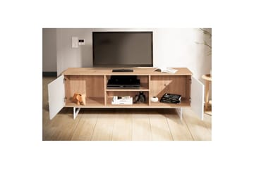 Lowboard Wohnling modernt spånskiva, 2 dörrar, förvaringsbrickor, metallben, modern stil Ek, Vit - Ek, Vit - Möbler - TV- & Mediamöbler - TV-skåp