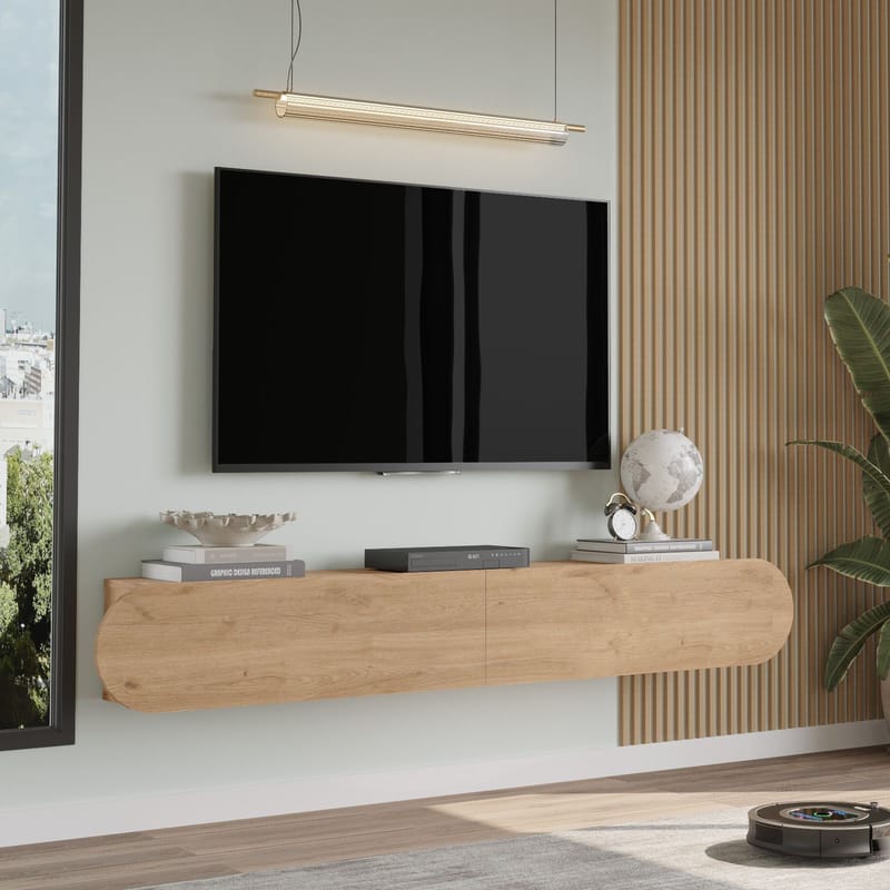 Lumina Vägghängd Tv Bänk 180 cm med Förvaring i Ek - Beige - Möbler - TV- & Mediamöbler - TV bänk & mediabänk