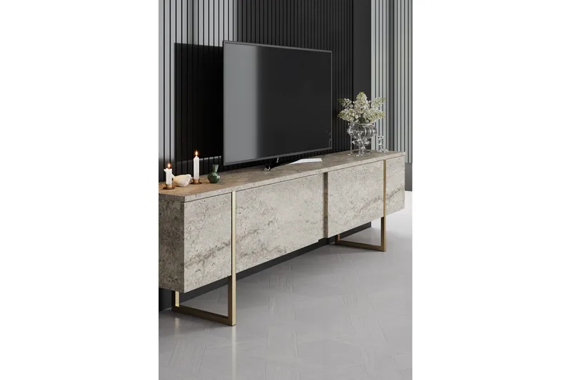 Luxe Tv-bänk 180 cm - Beige/Guld - Möbler - TV- & Mediamöbler - TV bänk & mediabänk