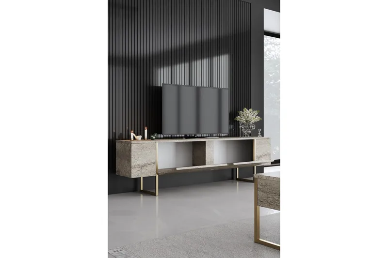 Luxe Tv-bänk 180 cm - Beige/Guld - Möbler - TV- & Mediamöbler - TV bänk & mediabänk