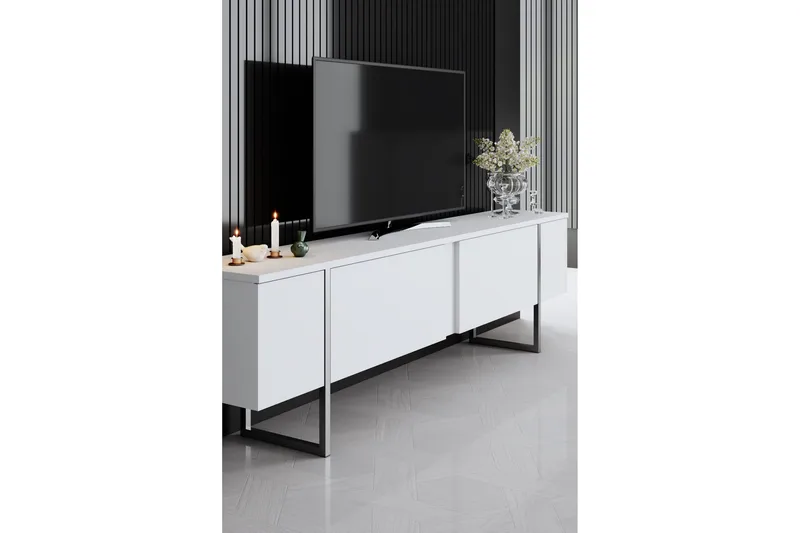 Luxe Tv-bänk 180 cm - Vit/Silver - Möbler - TV- & Mediamöbler - TV bänk & mediabänk
