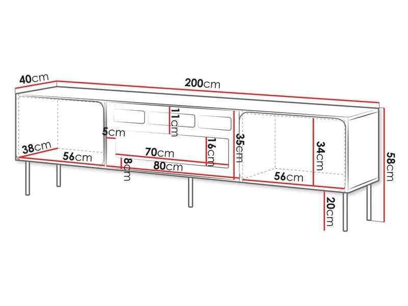 Marros Tv-bänk 200 cm med Elkamin - Blå - Möbler - TV- & Mediamöbler - TV-skåp