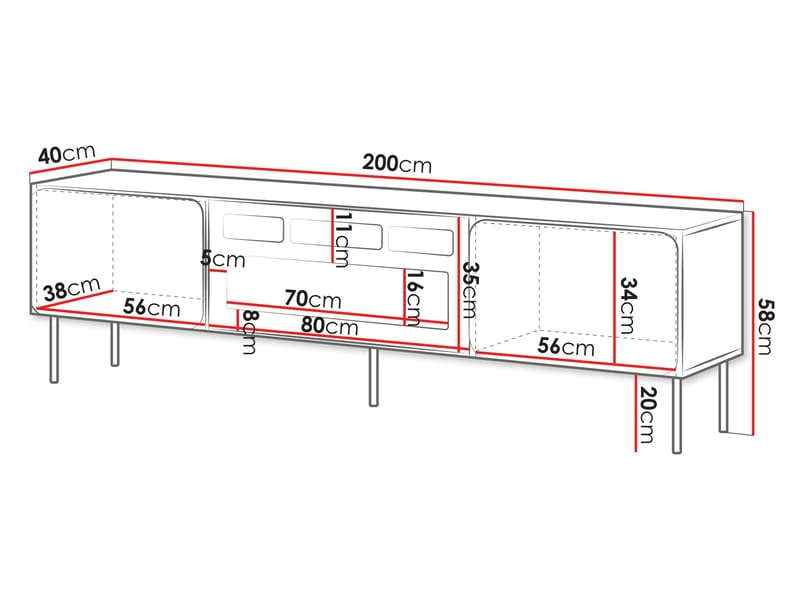 Marros Tv-bänk 200 cm med Elkamin - Toskanskt röd - Möbler - TV- & Mediamöbler - TV-skåp