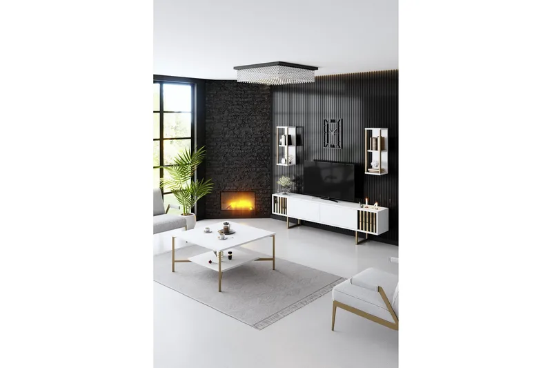 Masatomo Tv-bänk 180 cm - Vit/Svart - Möbler - TV- & Mediamöbler - TV bänk & mediabänk