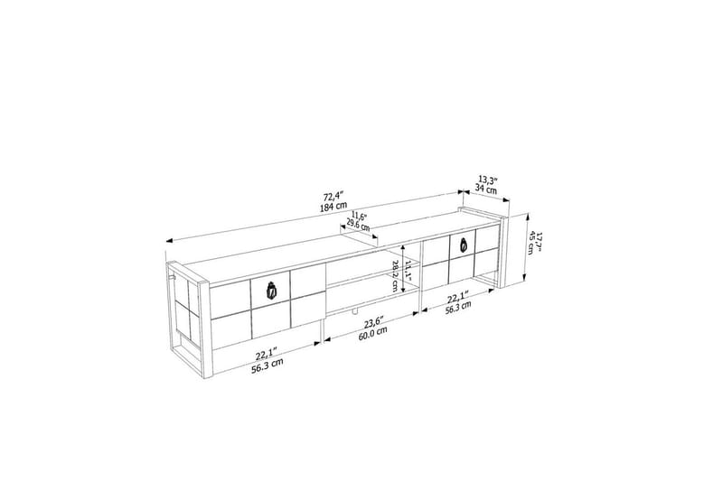Abbas Tv-bänk 184 cm - Vit/Svart - Möbler - TV- & Mediamöbler - TV bänk & mediabänk