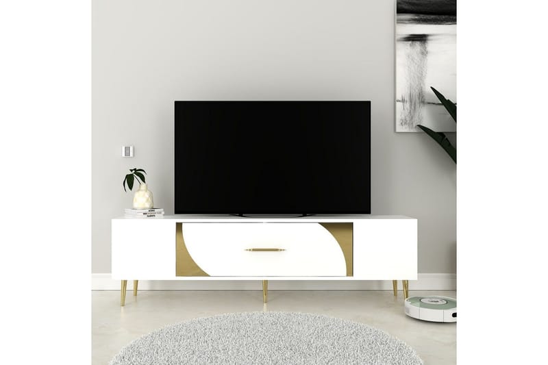 Aldor Tv-bänk 150 cm - Vit/Guld - Möbler - TV- & Mediamöbler - TV bänk & mediabänk