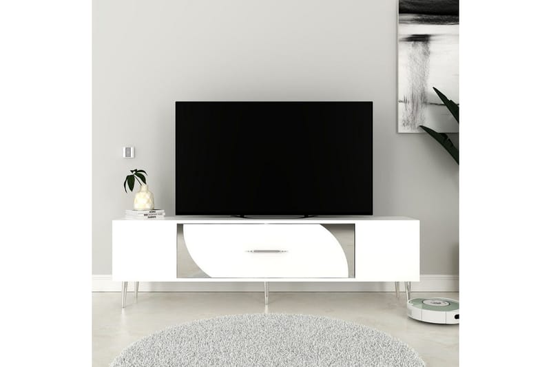 Aldor Tv-bänk 150 cm - Vit/Silver - Möbler - TV- & Mediamöbler - TV bänk & mediabänk