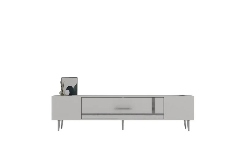Aldor Tv-bänk 150 cm, Vit/Silver