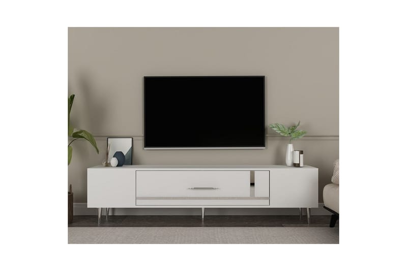 Aldor Tv-bänk 150 cm - Vit/Silver - Möbler - TV- & Mediamöbler - TV bänk & mediabänk