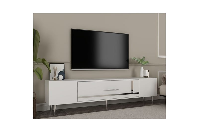 Aldor Tv-bänk 150 cm - Vit/Silver - Möbler - TV- & Mediamöbler - TV bänk & mediabänk