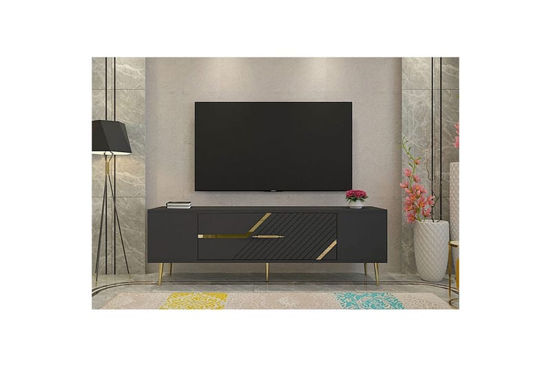Anira Tv-bänk 150 cm - Antracit/Guld - Möbler - TV- & Mediamöbler - TV bänk & mediabänk