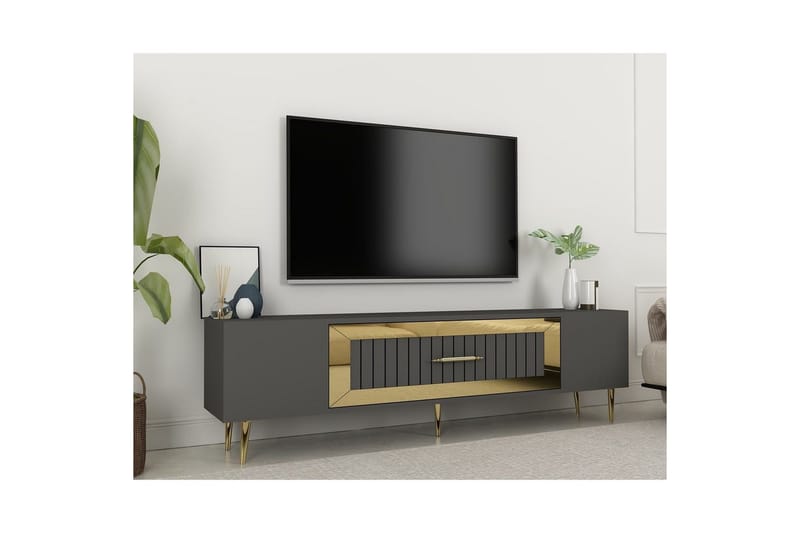 Anira Tv-bänk 150 cm - Antracit/Guld - Möbler - TV- & Mediamöbler - TV bänk & mediabänk