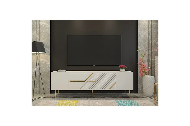 Anira Tv-bänk 150 cm - Vit/Guld - Möbler - TV- & Mediamöbler - TV bänk & mediabänk