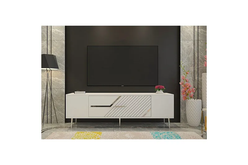 Anira Tv-bänk 150 cm - Vit/Silver - Möbler - TV- & Mediamöbler - TV bänk & mediabänk