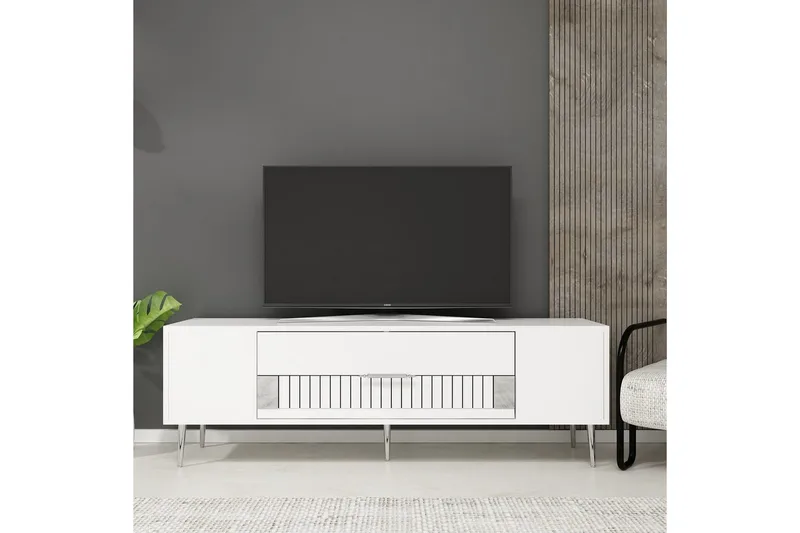 Anira Tv-bänk 150 cm - Vit/Silver - Möbler - TV- & Mediamöbler - TV bänk & mediabänk