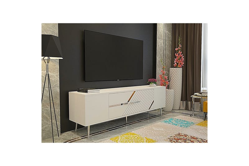 Anira Tv-bänk 150 cm - Vit/Silver - Möbler - TV- & Mediamöbler - TV bänk & mediabänk