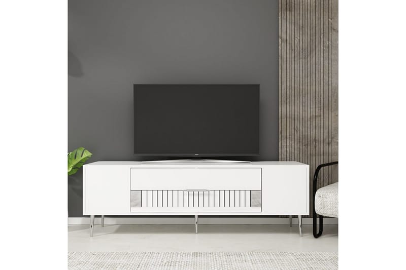 Anira Tv-bänk 150 cm - Vit/Silver - Möbler - TV- & Mediamöbler - TV bänk & mediabänk