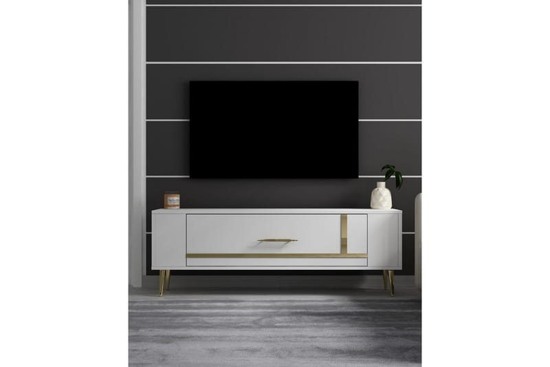 Beyra Tv-bänk 120 cm - Vit/Guld - Möbler - TV- & Mediamöbler - TV bänk & mediabänk