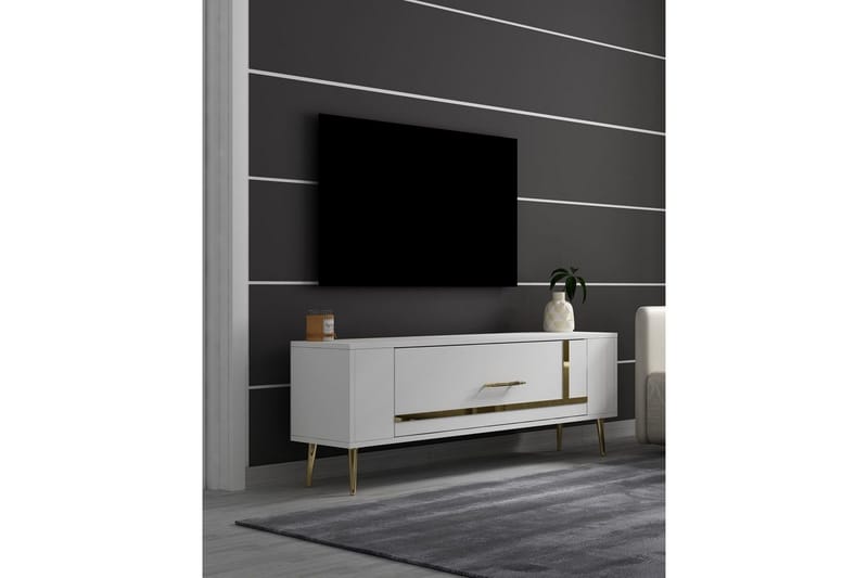 Beyra Tv-bänk 120 cm - Vit/Guld - Möbler - TV- & Mediamöbler - TV bänk & mediabänk