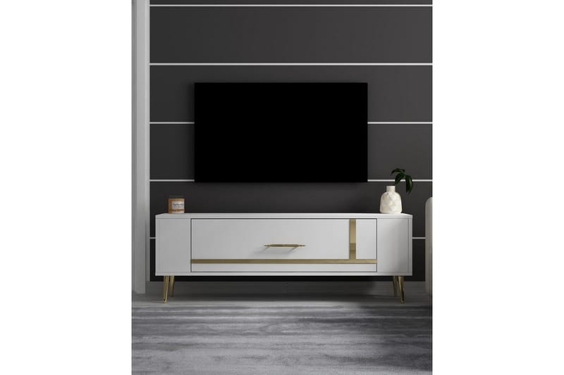 Beyra Tv-bänk 120 cm - Vit/Guld - Möbler - TV- & Mediamöbler - TV bänk & mediabänk