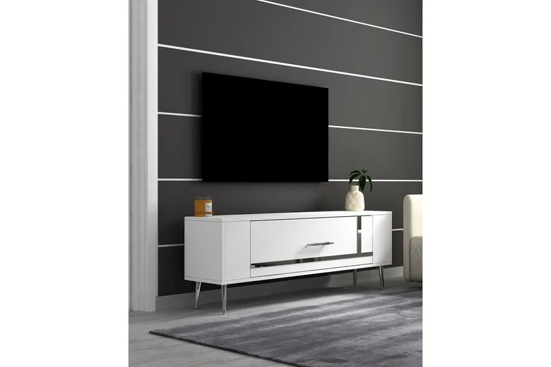 Beyra Tv-bänk 120 cm - Vit/Silver - Möbler - TV- & Mediamöbler - TV bänk & mediabänk