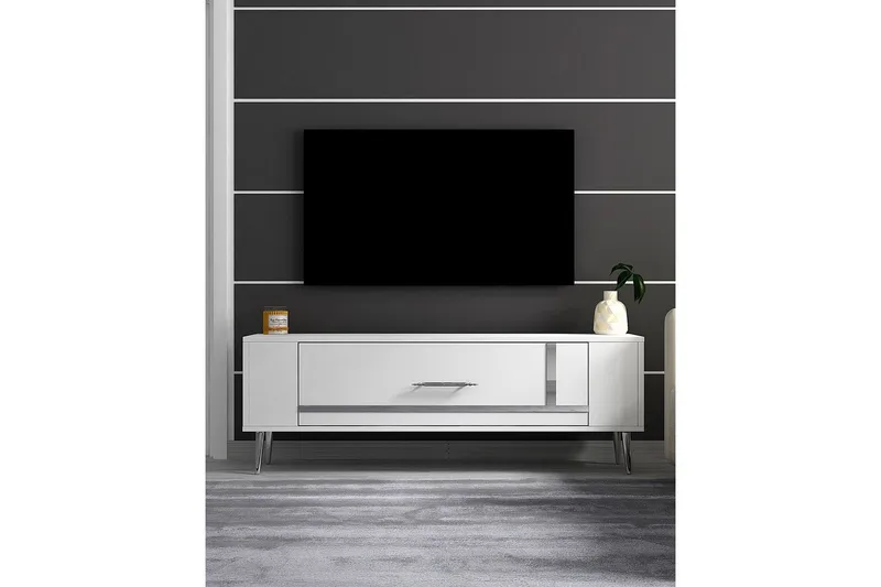 Beyra Tv-bänk 120 cm - Vit/Silver - Möbler - TV- & Mediamöbler - TV bänk & mediabänk