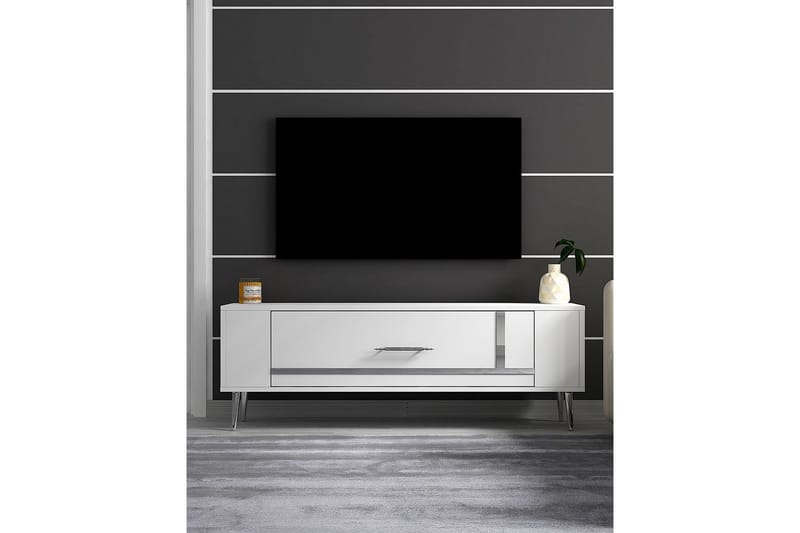 Beyra Tv-bänk 120 cm - Vit/Silver - Möbler - TV- & Mediamöbler - TV bänk & mediabänk