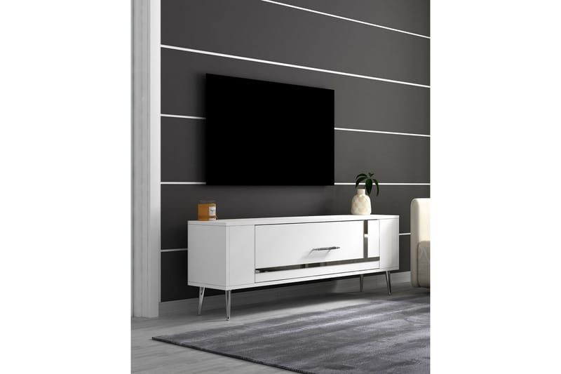 Beyra Tv-bänk 120 cm - Vit/Silver - Möbler - TV- & Mediamöbler - TV bänk & mediabänk