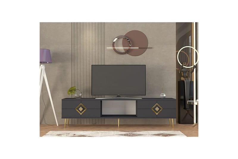 Cleryn Tv-bänk 150 cm - Antracit/Guld - Möbler - TV- & Mediamöbler - TV bänk & mediabänk