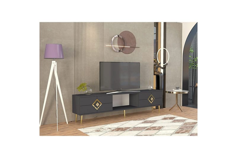 Cleryn Tv-bänk 150 cm - Antracit/Guld - Möbler - TV- & Mediamöbler - TV bänk & mediabänk