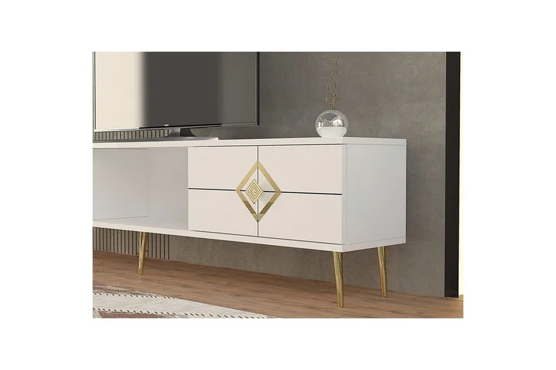 Cleryn Tv-bänk 150 cm - Vit/Guld - Möbler - TV- & Mediamöbler - TV bänk & mediabänk